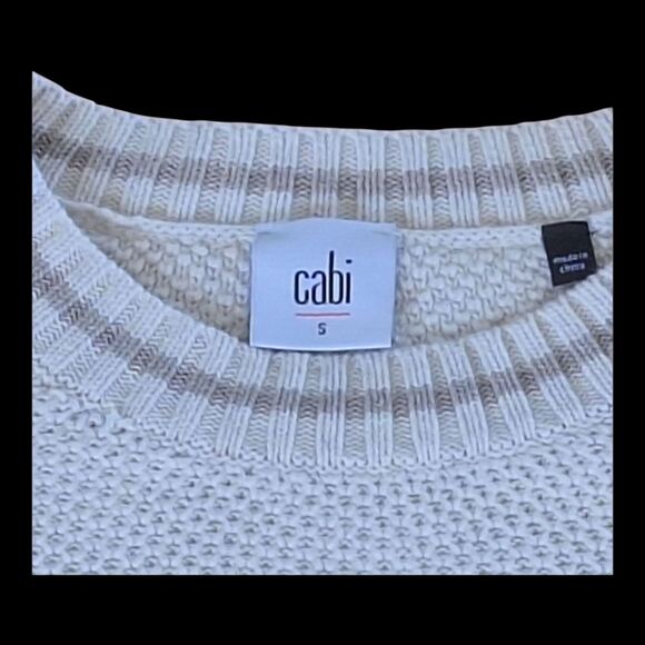 CAbi Slip Stitch Sweater S Oversized Chunky Knit Tunic Lagenlook Pullover Cream - Picture 3 of 16